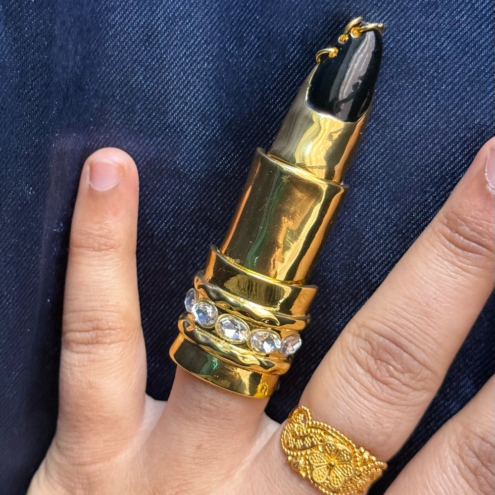 Schiaparelli Inspired Gold and Black Statement Ring